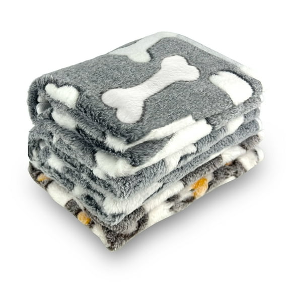 weVSwe 1 Pack 3 Puppy Blankets Super Soft Warm Sleep Mat Grey Cute Print Fluffy Fleece Pet Flannel Throw Dog Blankets for Small Dogs Cats,Star&Bone&Love- Small (23"x15")