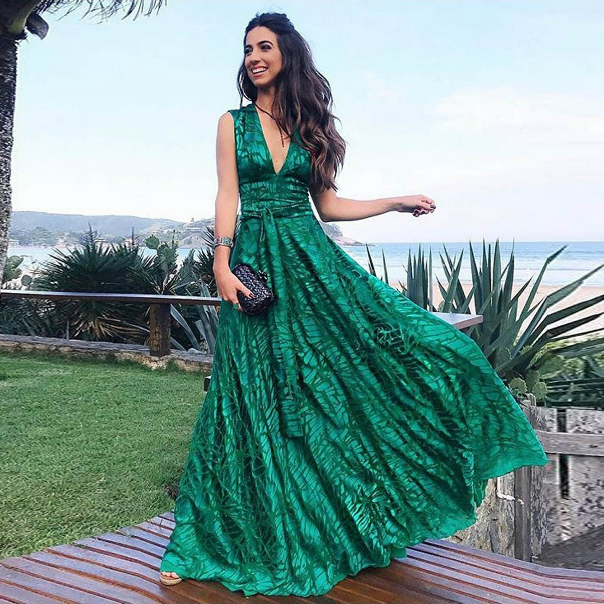 XZNGL Party Dresses for Women Sexy Women Sleeveless Sexy Deep V Neck Party Beach Printed Long Dresses Long Dresses for Women Party Dresses for Women Party V Neck Dress Sexy Women Dresses