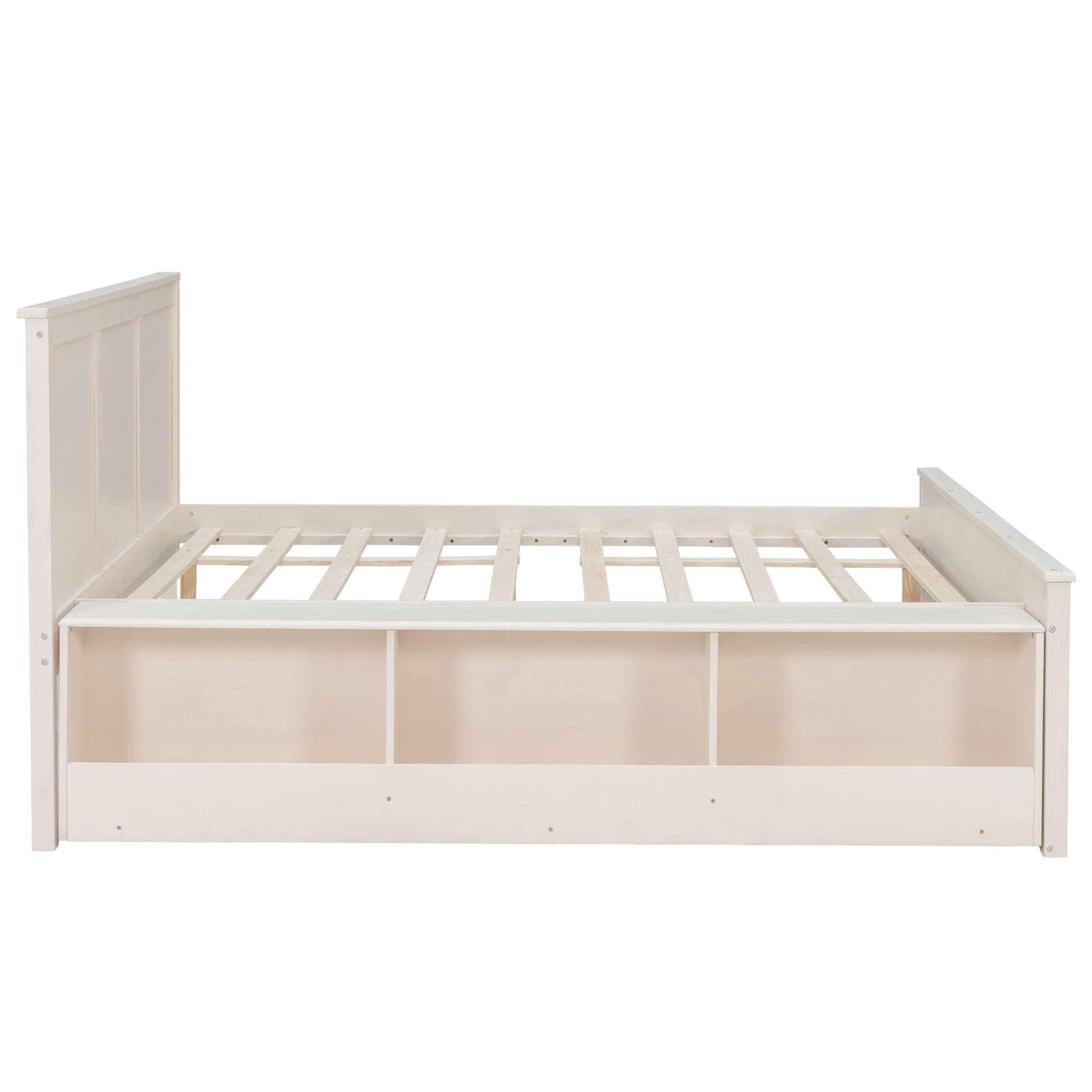 Noble House Brevon Full Size Extendable Platform Bed with Built-in Storage Cabinet, Pine Wood Frame, Cream White