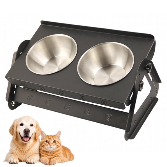 Small and medium-sized elevated dog bowls, height adjustable pet metal bowl rack, equipped with 2 thick stainless steel anti slip water bowls and food bowls, protecting the neck and joints, suitable