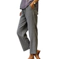 thumbnail image 3 of Inglocry Womens Faux Linen Striped Barrel Pants Comfy Drawstring Capri Pant with Pockets Summer Beach Vacation Lounge Trousers Gray M, 3 of 5