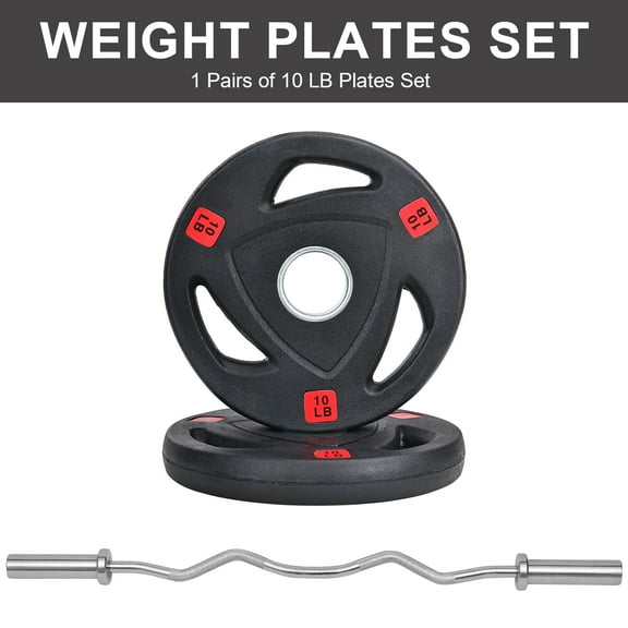 BalanceFrom Curl Barbell Set with Rubber Coated Weight Plates – 4FT EZ Curl Bar with Pair of 2.5LB, 5LB, or 10LB Plates, 2-Inch Standard, Strength Training for Home Gym