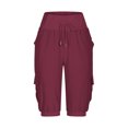 thumbnail image 5 of Lenpel Women's Bermuda Shorts Elastic High Waisted Drawstring Tapered Mid Length Cargo Shorts Summer Casual Shorts with Pockets, 5 of 6