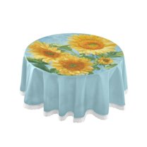 60 Inch Round Tablecloth with White Lace Trim Fall Table Cover for Elegant Dining Decor Sunflower Oil Painting