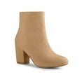 thumbnail image 1 of BLISSFUL STEP Women's Side Zipper Round Toe Block Heel Ankle Boots Khaki 9, 1 of 7