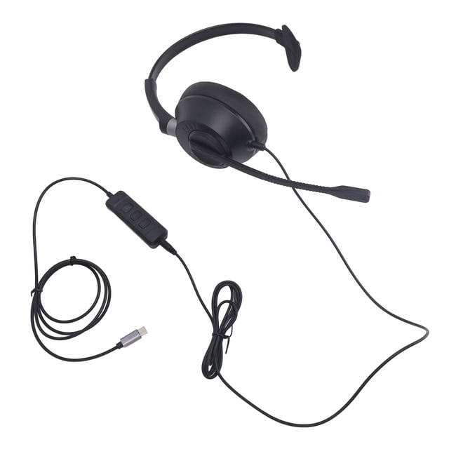 Customer Service Headphone, Lightweight USB C Plug Monaural Plug and Play Adjustable Volume Phone Headset for Mobile Phone for Laptop