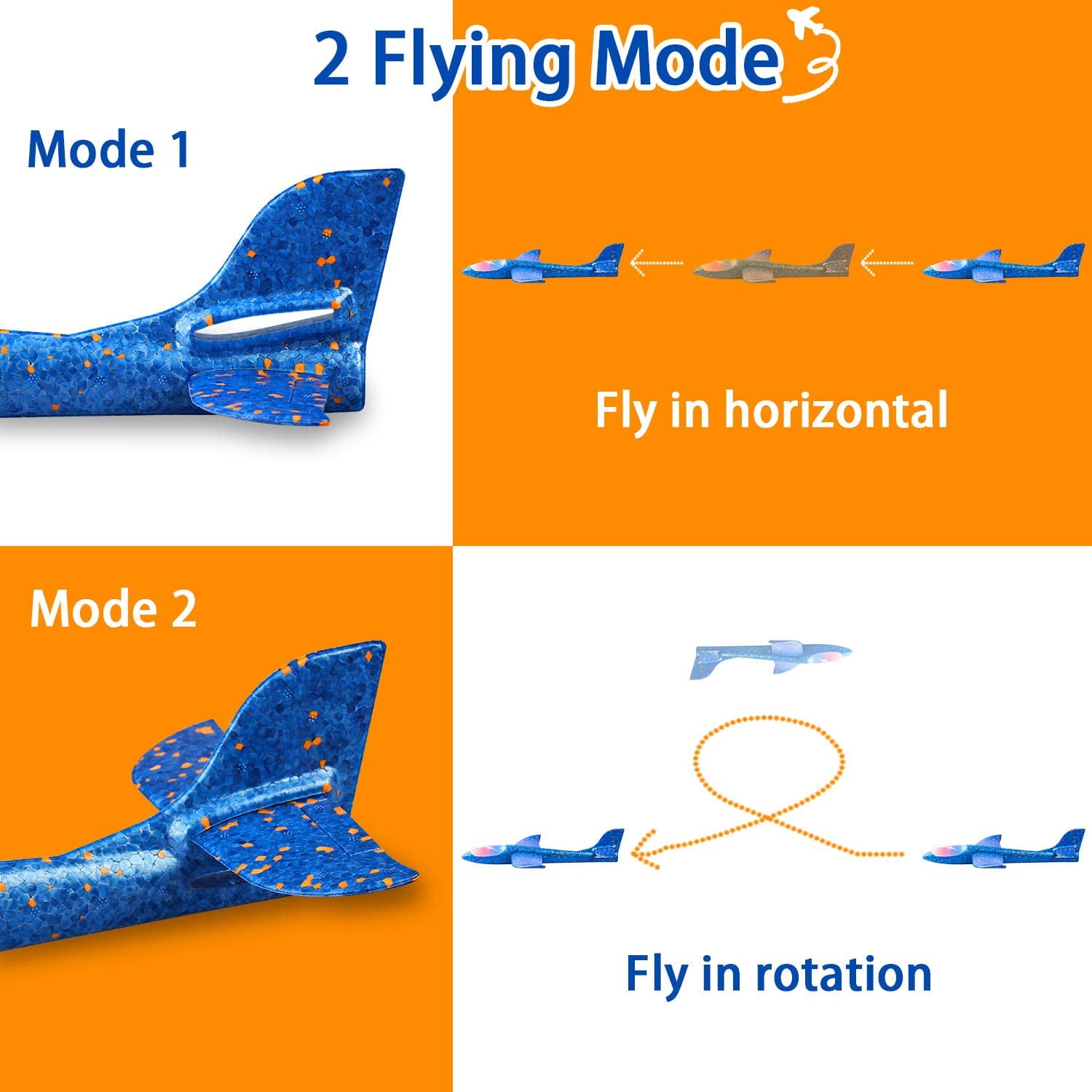 LNKOO 2 Pcs Flying Glider Planes, 18.9" Foam Flight Mode Throwing Air Plane with Flash LED Light Aerobatic Airplane Outdoor Sport Game Toys for Kids 3 4 5 6 7 Year Old Boy Birthday Christmas Gift