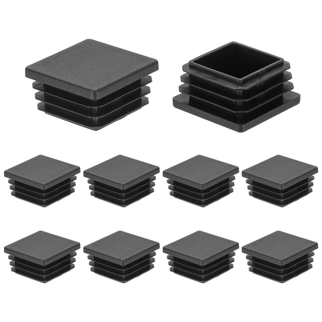 Uxcell 10Pcs Tapones Plásticos Cuadrados, 1.4x1.4"(35x35mm) Se Ajusta a 0.03-0.08''(0.8-2mm) Grosor de Pared, Tapones de Inserción para Patas de Muebles, Postes de Cercas, Tubos Industriales, Negro