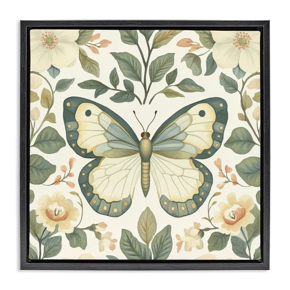 Stupell Industries Bohemian Sage Butterfly and Florals Black Floating Frame Canvas Art, 18 x 18, by Petals Prints Design