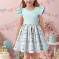 thumbnail image 3 of Girls Easter Dress Kids Light Blue Bunny Egg Print Pastel Ombre Flutter Sleeve A-Line Spring Party Casual,Size 12-13 T, 3 of 6