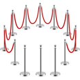 thumbnail image 1 of Soporte para control de multitudes LOVMOR con 12 postes plateados y 8 cuerdas rojas, 1 of 7