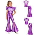 thumbnail image 2 of iiniim Girls Western Cowgirl Outfit Ruffled Sleeves Press Buttons Tassel Metallic Tops with Split Bell-bottom Pants for Theme Party Purple 8, 2 of 7