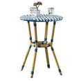 thumbnail image 2 of IVV 21.75” Round Bistro Dining Table with Aluminum Frame and Rattan Top in Blue/White, French Country Style for Indoor/Outdoor Use, 2 of 8