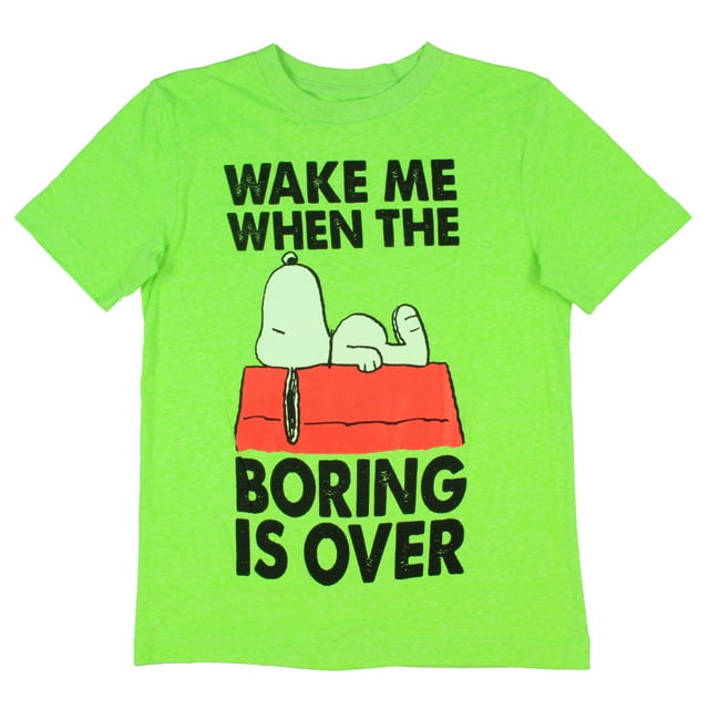 Peanuts T-Shirt Graphique pour Garçons Snoopy « Wake Me When The Boring Is Over » (MD, Lime)