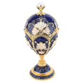 thumbnail image 1 of Boîte à bijoux en forme d'œuf de Pâques, peinte à la main, décorative, en alliage émaillé, à charnière, pour bagues et colliers, bleu et blanc, 1 of 4