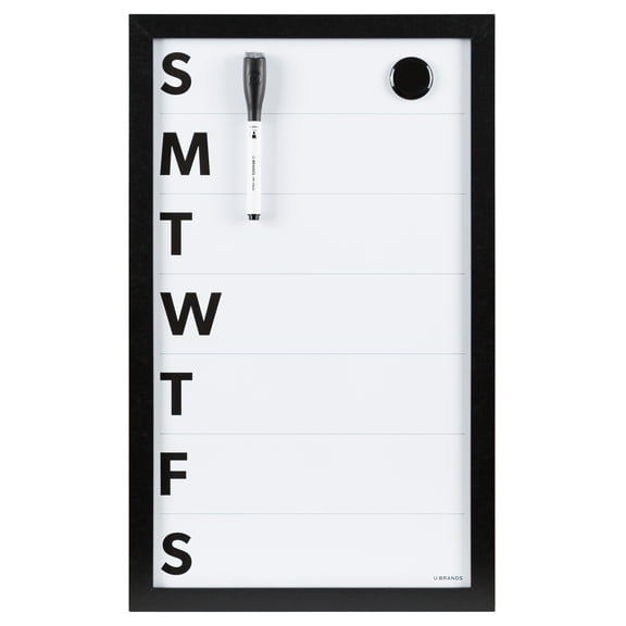 U Brands Weekly Calendar Dry Erase Board,Whiteboards, 11" x 18", Black MDF Frame, 4597U