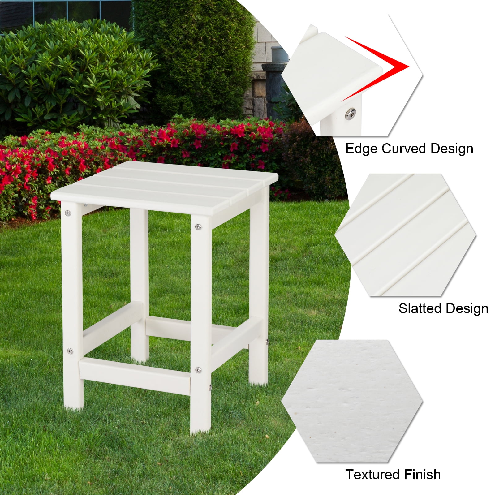 Ktaxon 14“ Outdoor Side Table, Square Adirondack Outdoor End Side Table, Weather Resistant End Table  for Living Room, Bedroom, White
