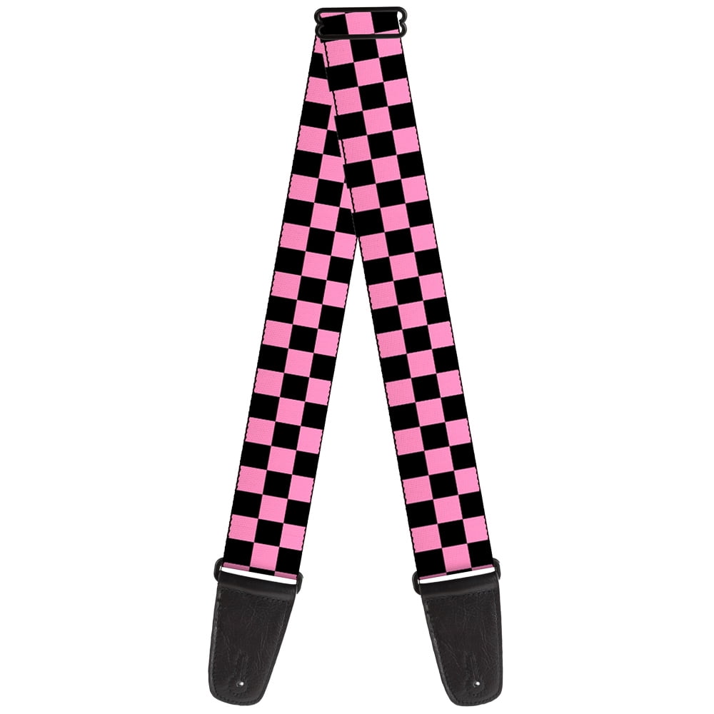 Buckle-Down Guitar Strap, Checker Black Baby Pink, 2 Inches Wide
