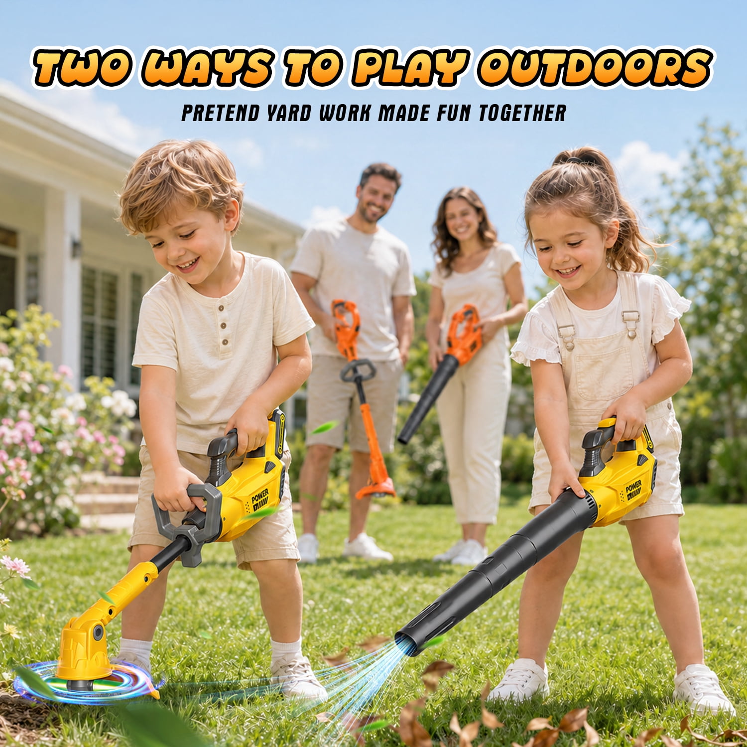 Carsky 2-in-1 Pretend Weed Trimmer and Leaf Blower Combo with Removable Tool Heads, Role-Play Goggles, Sound Effects and Outdoor Yard Work Activity Gift Set