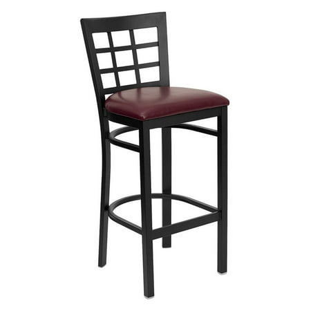 Metal Window Back Bar Stool 31", Burgundy