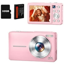 Zostuic Digital Camera, 4K 64MP Video Camera with Front & Rear Lens, 2.8" HD Display, 16X Zoom, Rechargeable Battery, Lightweight for Travel, Vlogging & YouTube,Pink