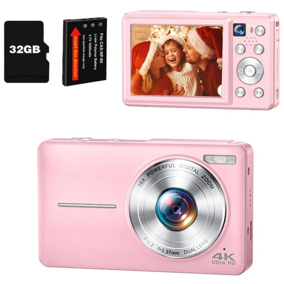 Zostuic Digital Camera, 4K 64MP Video Camera with Front & Rear Lens, 2.8" HD Display, 16X Zoom, Rechargeable Battery, Lightweight for Travel, Vlogging & YouTube,Pink