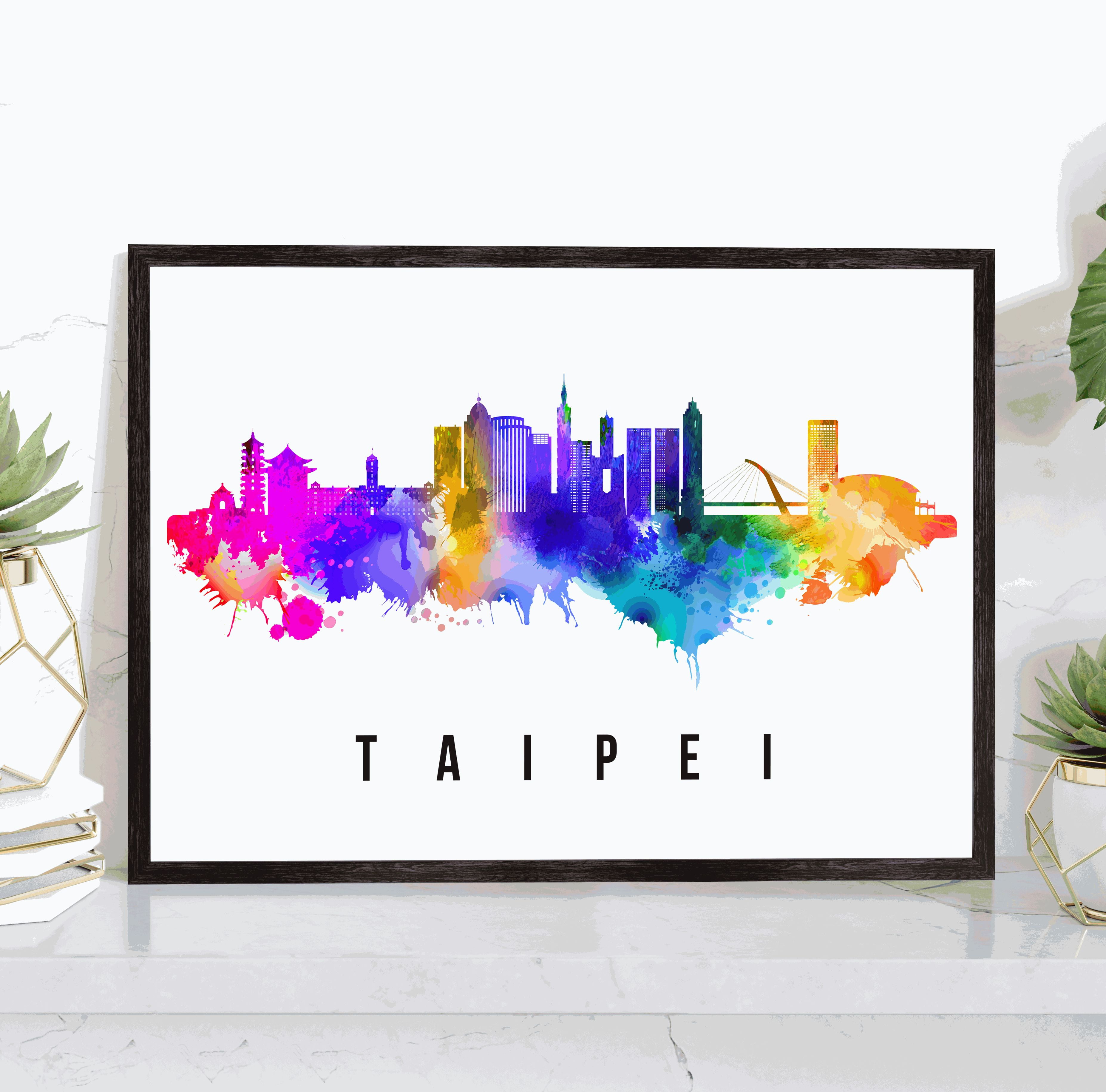 Pera Print Taipei Skyline Taiwan Poster, Taipei Cityscape Painting