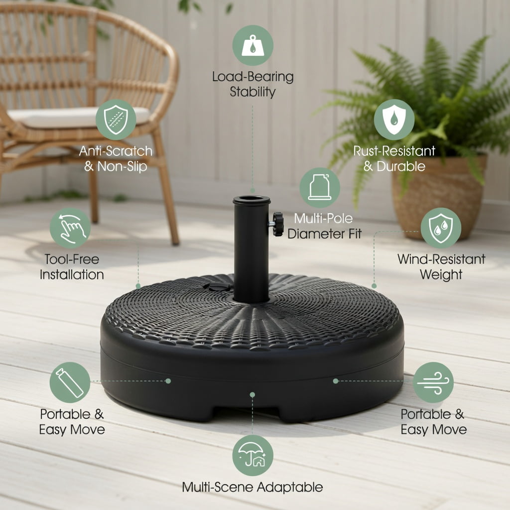 Resenkos Outdoor Umbrella Base, 18 Inch Fillable Heavy-Duty Round Umbrella Base Stand, Black