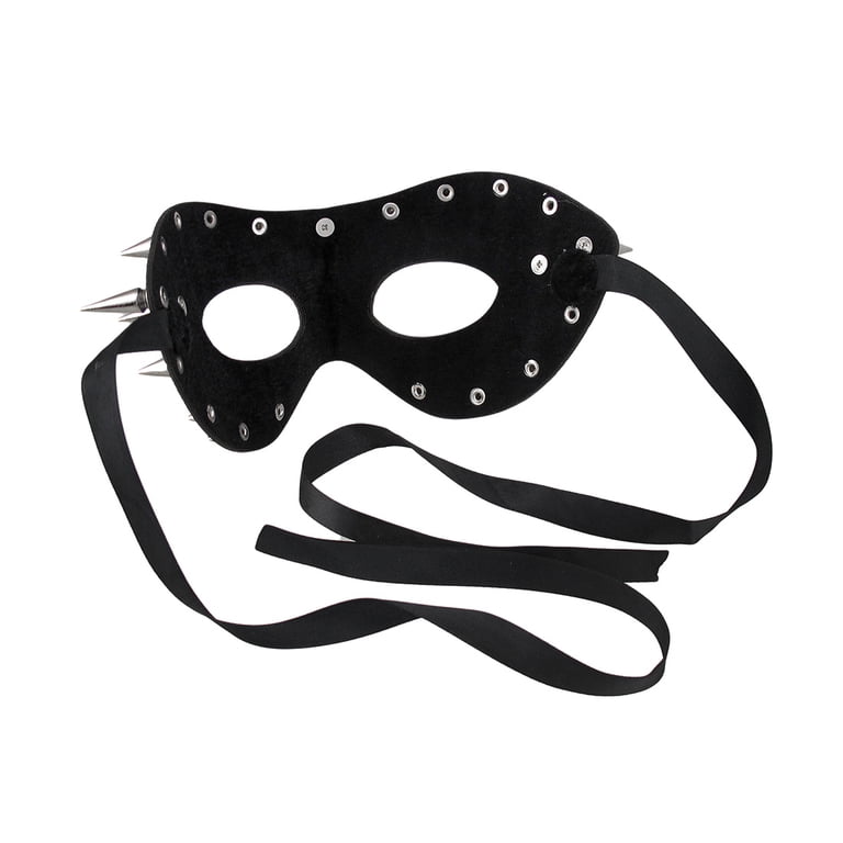 Black Textured Vinyl Spiked Half Face Mask w/Ribbon Ties  display picture 3