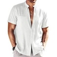 thumbnail image 2 of XMMSWDLA Men's Casual Button Down Cotton Linen Shirts Short Sleeve Band Collar Beach Shirt Top White Muscle Shirts for Men, 2 of 7