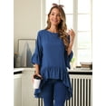 thumbnail image 5 of DARING DIVA Women's High Low 3/4 Bell Sleeve Ruffle Hem Blouse 2XL Dark Blue, 5 of 8