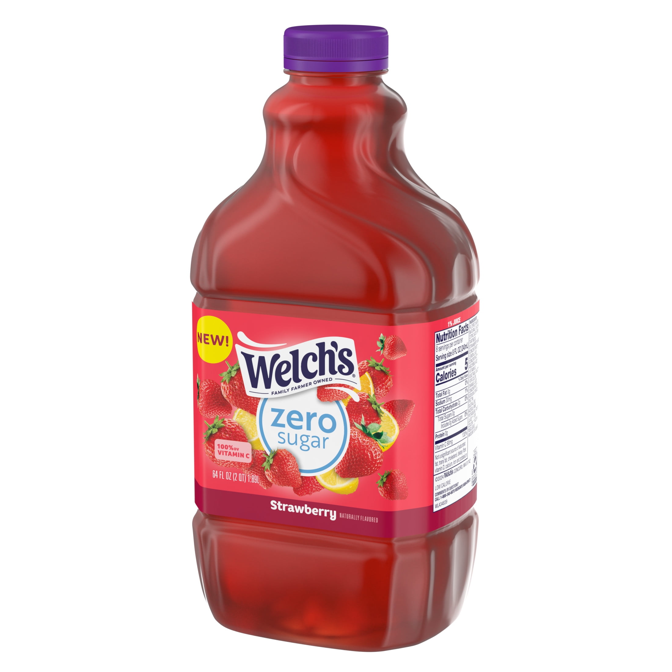 (6 pack) Welch's Strawberry Zero Sugar Drink, 64 fl oz Bottle