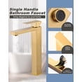 thumbnail image 4 of Wowow Vessel Sink Faucet Gold, Single Handle Tall Bathroom Faucet, Single Hole Lavatory Vanity Mixer Bar Tap with Pop Up Drain and Faucet Supply Lines, 4 of 6