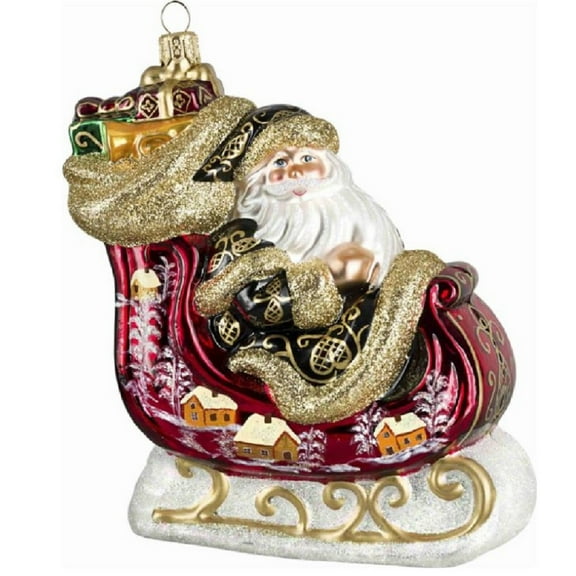 Metzler Brothers Santa Sleigh Red Russian Winter Scene Polish Christmas Ornament