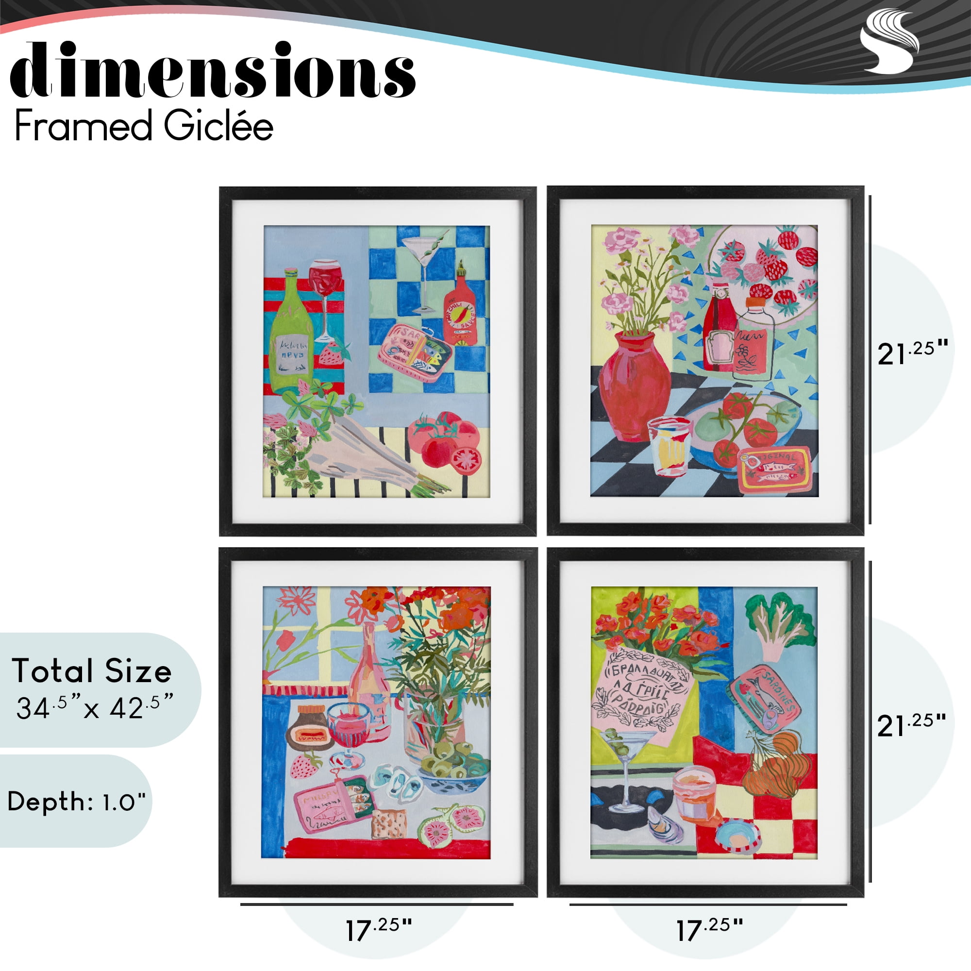 Stupell Industries Kitchen Secrets Still Lifes 4 Piece Black Framed Print Under Glass Set, design by Melissa Wang