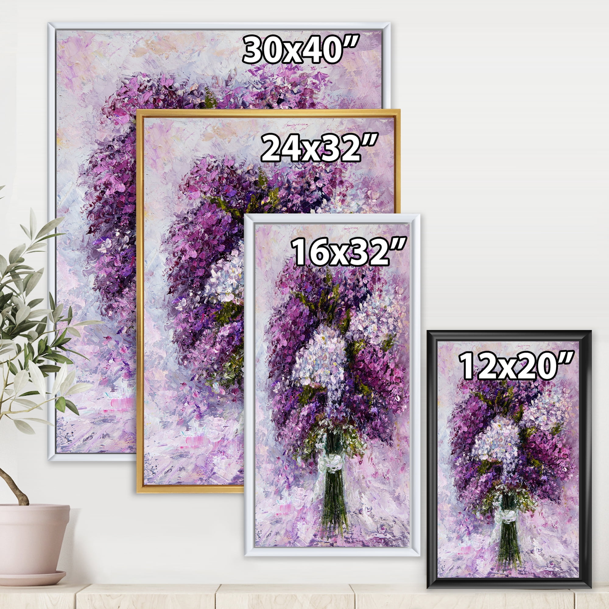 Purple Hyacinth Flowers Bouquet 12 in x 20 in Framed Painting Canvas Art Print, by Designart