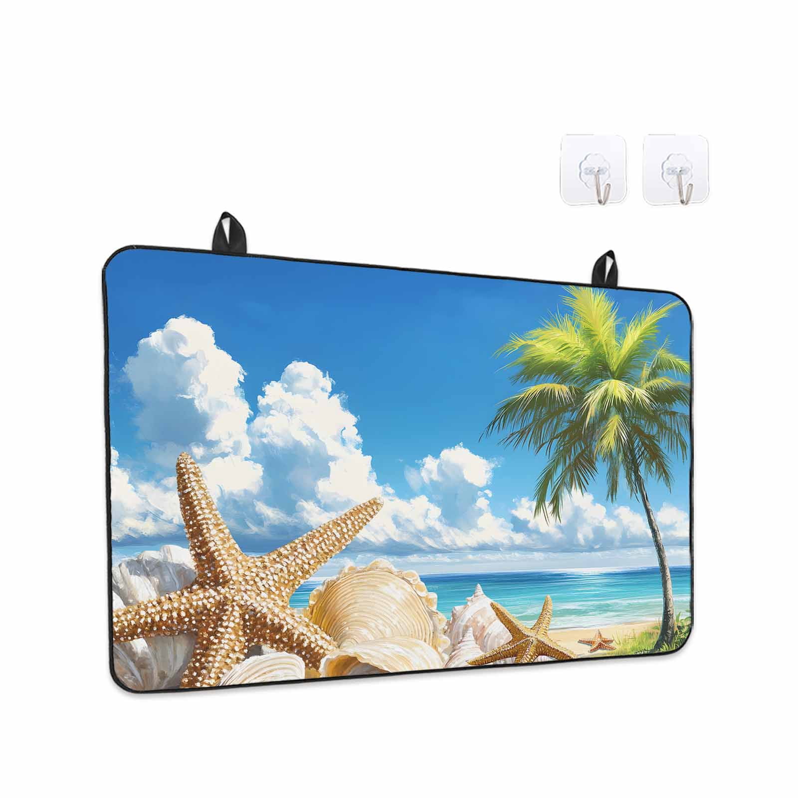 Beach Blue Stove Top Cover for Electric Stove, Heat-proof & Non Slip Glass Top Stove Cover Protector, Starfish Palm Tree Shell Sandy Beach Kitchen Flat Cooktop Rubber Mat 24x21 Inches