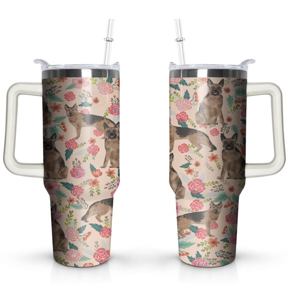 German Shepherd Gifts - Dog Lovers Gifts for Women - Gifts for Dog Mom - German Shepherd Insulated Tumbler - With Handle and Silicone Straws 40 OZ