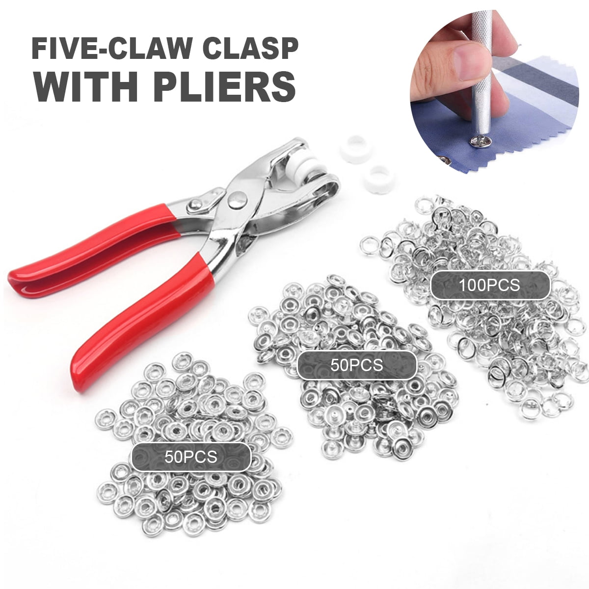 Lieonvis 50 Sets 9.5mm Metal Snap Fasteners Kit Tool with Fastener