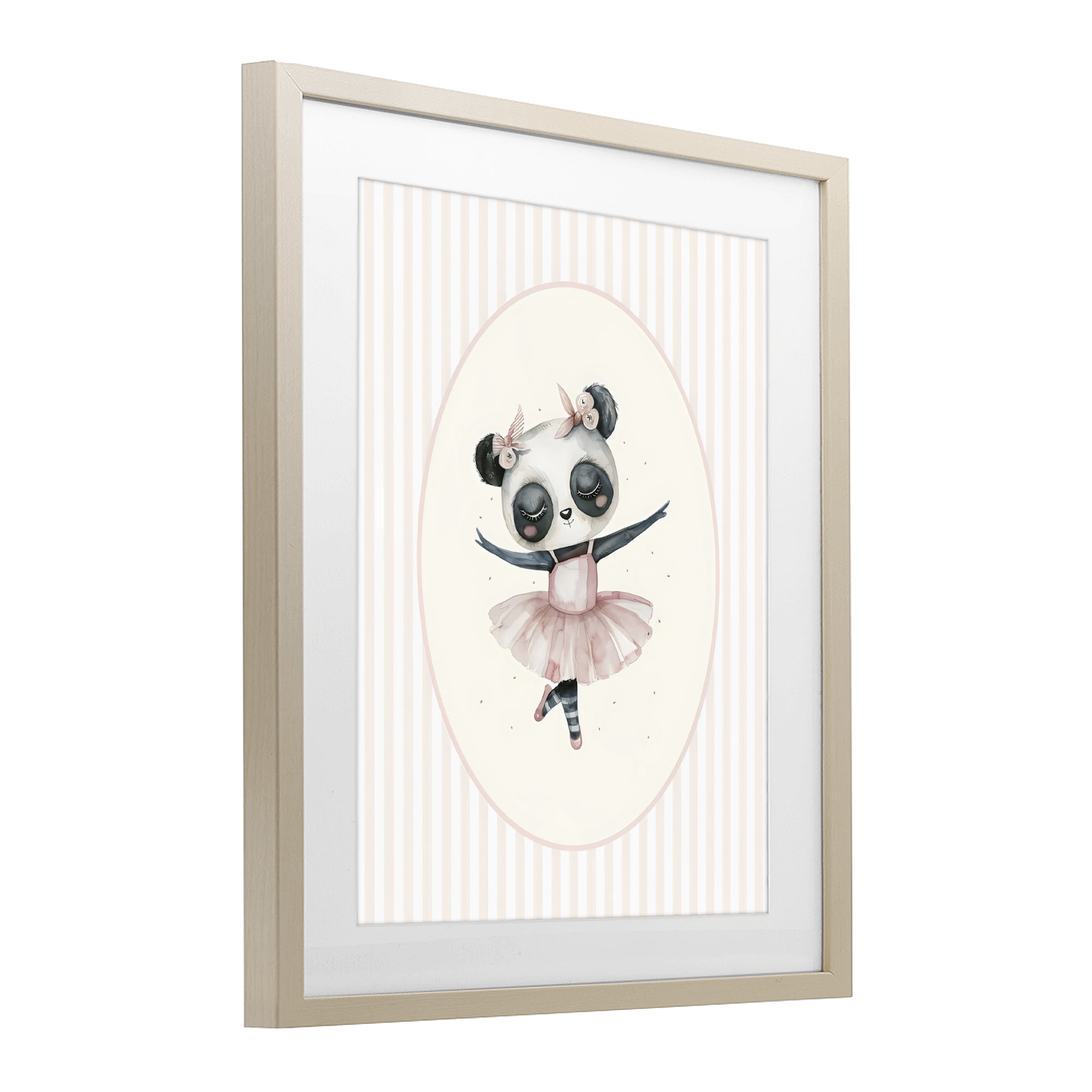 Stupell Industries Nursery Ballerina Panda Striped Birch Framed Print Under Glass, design by LSR Design Studio