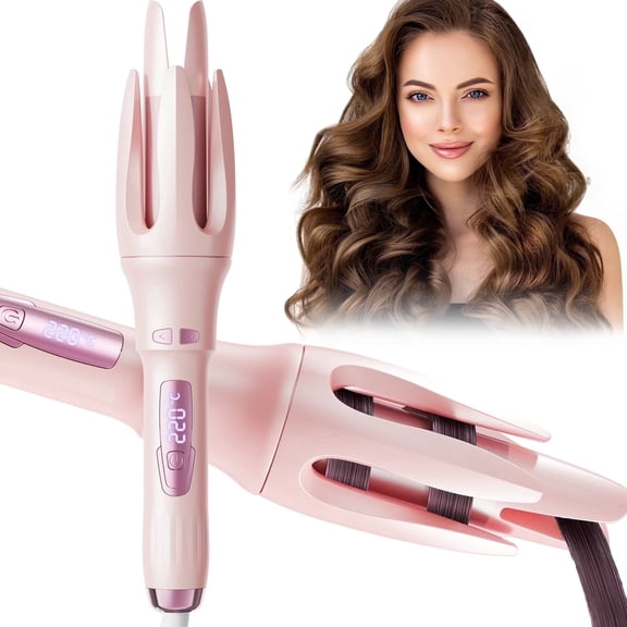 Automatic Hair Curler, Professional 1.5" Rotating Ceramic Curling Iron with Adjustable Temperature & Timer, Safe Hair Styling Tool, Pink