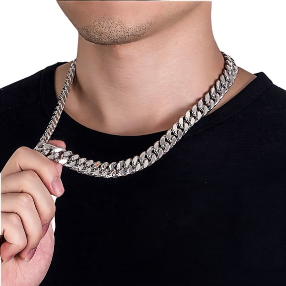 LAOAPO Hip Hop Men Necklaces Curb Cuban Chains 22/24/26/28inch 10mm Stainless Steel Chains Fathers Day Necklace Gift for Mens Dad Son