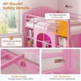 thumbnail image 5 of Mabor Twin Size Low Loft Bed with 6 Storage Drawers,Twin Loft Bed with Bookcase & LED Lights, Upholstered Headboard, Secret Play Space, Metal Bed Frame with Safety Guardrail & Inclined Ladder,Pink, 5 of 9