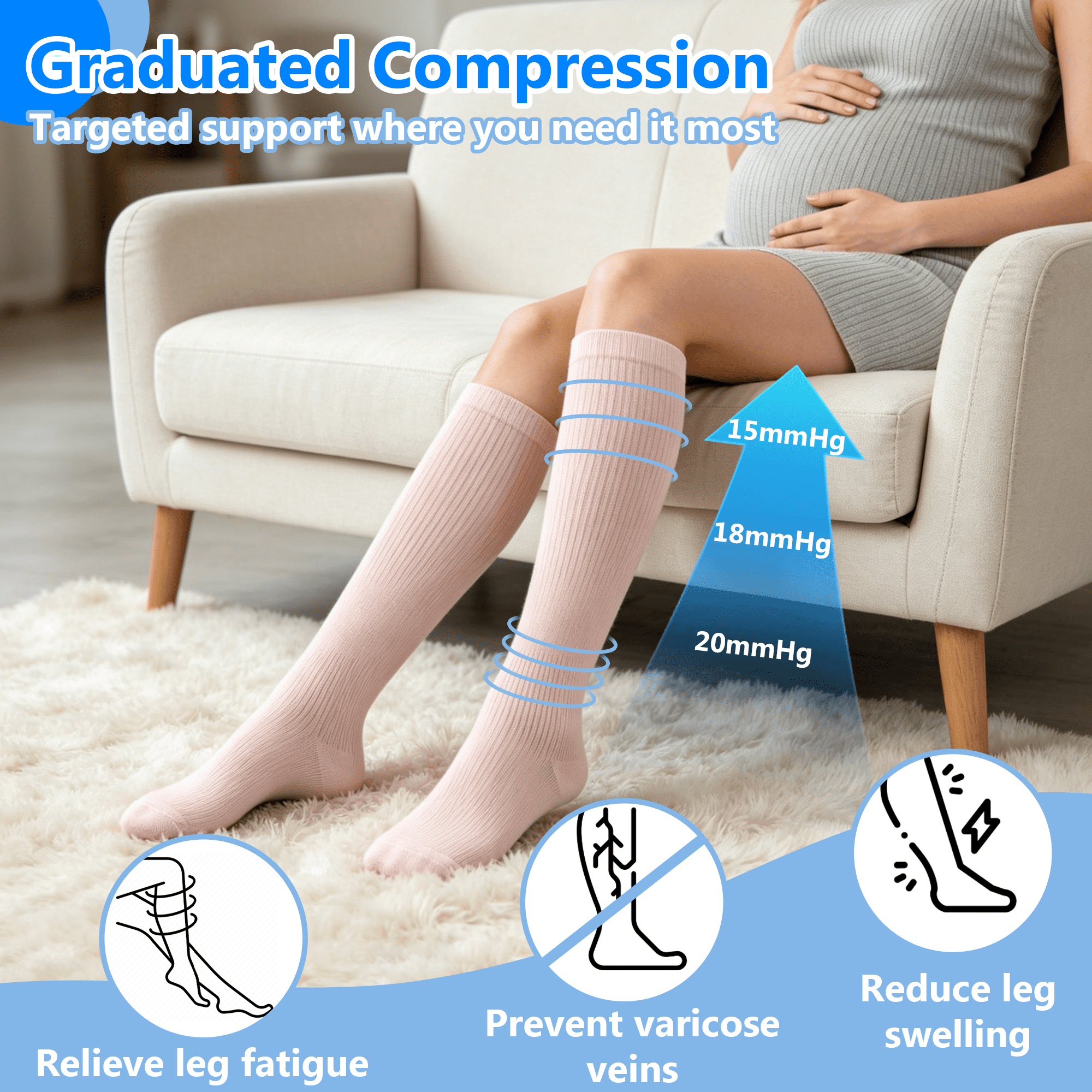6 Pairs Compression Socks for Women & Men, 15‑20 mmHg Knee High Support Socks, Moisture Wicking, Support Stockings for Nurses, Pregnant, Running, Travel, Hiking
