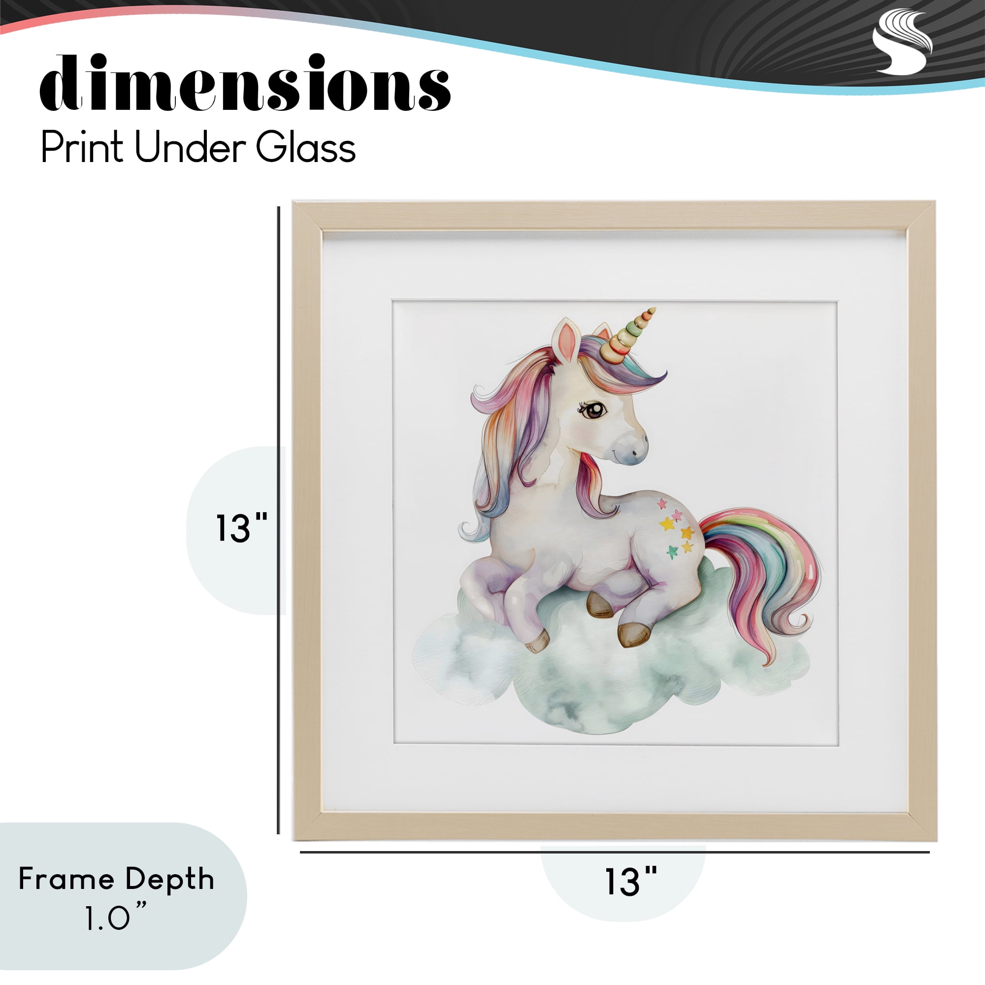 Stupell Industries Rainbow Unicorn on Cloud Birch Framed Print Under Glass, design by Creative Studio