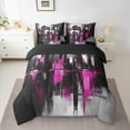 thumbnail image 2 of Manfei Black Pink Watercolor Bedding Comforter Set 7 Pieces for Adult, Modern Artwork Full Bedding Set, Chic Abstract Ombre Reversible Fitted Sheet Flat Sheet, Microfiber Bedroom Decor, 2 of 7