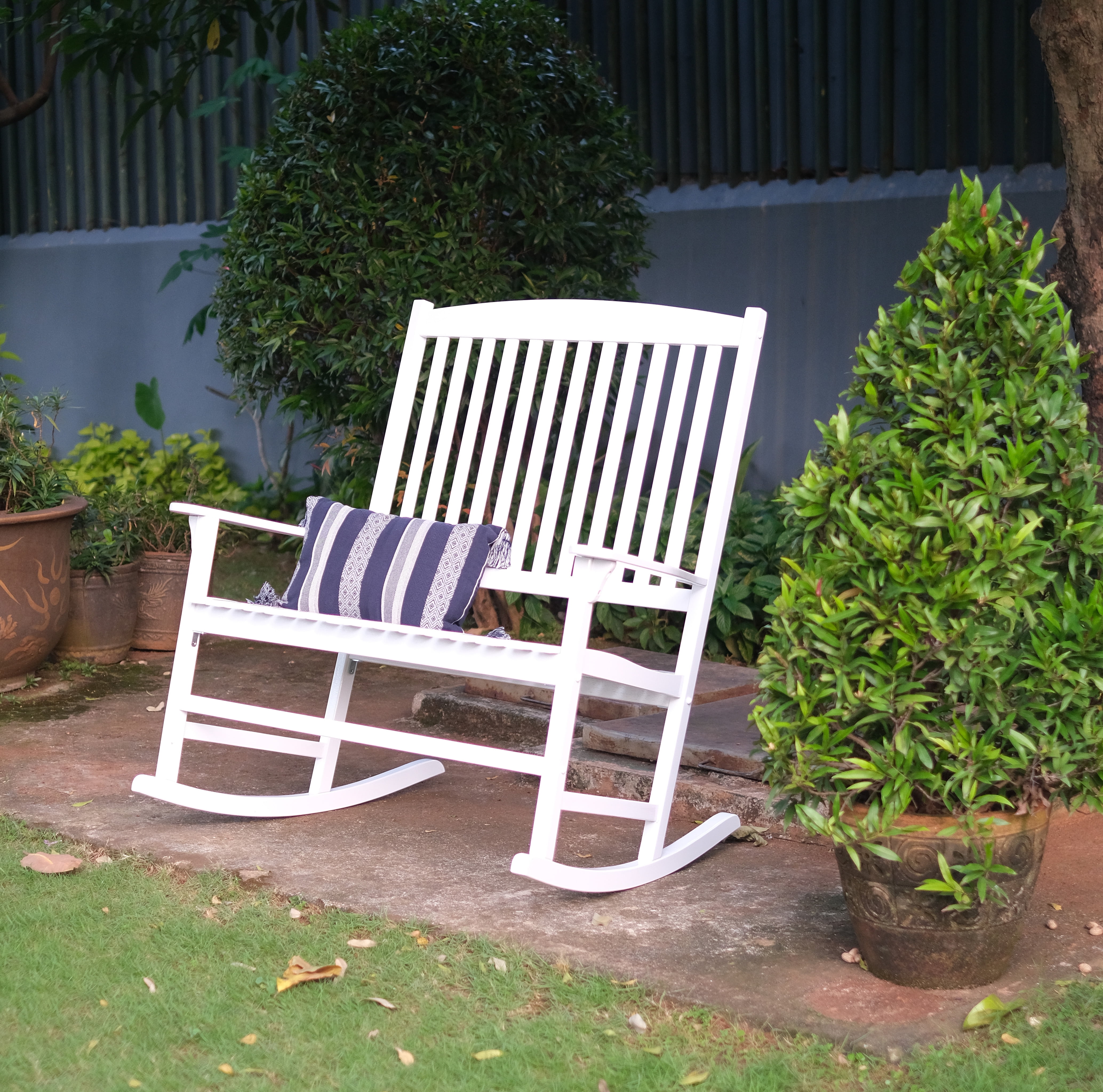 Mainstays Outdoor 2-Person Double Rocking Chair, White - 2