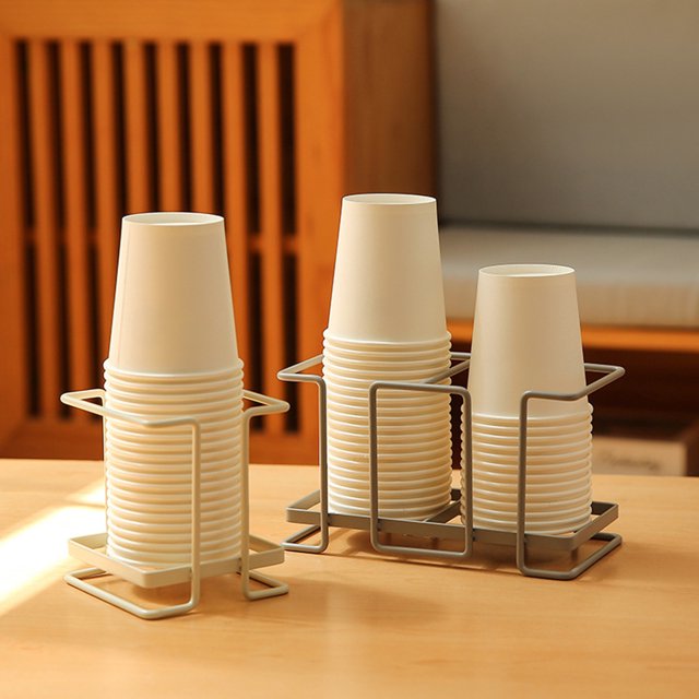 Paokuoon Paper Cup Storage Rack Modern Cup Holder Single Double Slot Solid Metal Heavy Duty Countertop Cup Storage Rack Organizer for Home