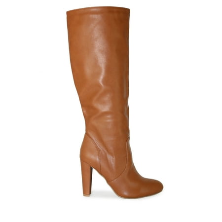 

Wild Diva Women s Faux Leather Almond Toe Knee Length Boots (Cognac 9)