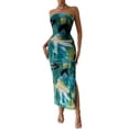 thumbnail image 1 of Vestido PRETTYGARDEN Maxi Bodycon Floral Verde sin Tirantes M, 1 of 8